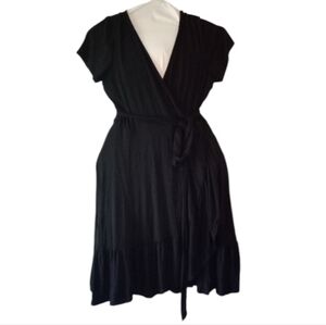 ELOQUII Black Wrap Dress w/ Waterfall Ruffles. Size: 18
